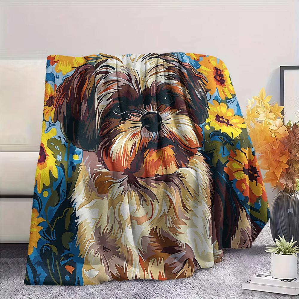 Sunflower Cat and Dog  Print Flannel Blanket, High quality Comfortable for All Seasons, Home Decor, Warmth and Comfort