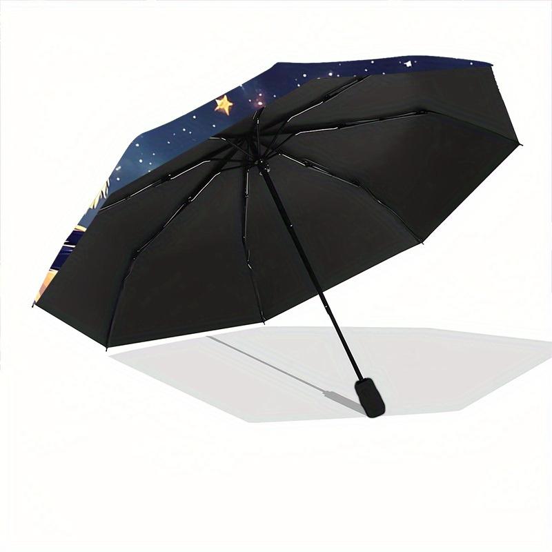 1pc Moonlit Whiskers Automatic Open/close Folding Compact Umbrella, 8-Rib Sturdy Canopy, Lightweight Portable, Commuting Use, Gift,042