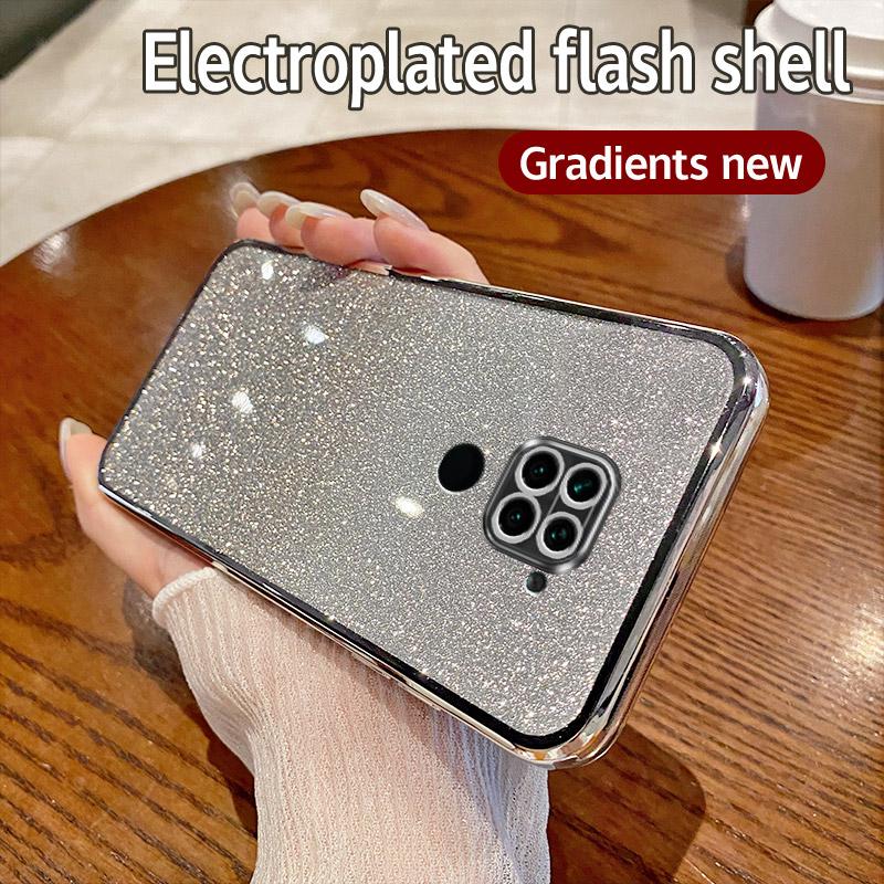 For Xiaomi Redmi Note9 4G Case Redmi Note 9 Phone Case Shiny Glitter Plating Silicone Camera Lens Soft Back Cover