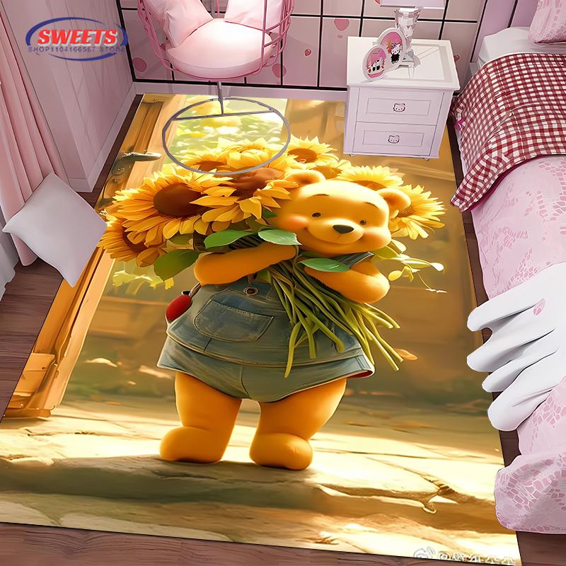 Cute and Funny Winnie The Pooh Cartoon Carpet Bedroom Living Room Sofa Office Rugs, Four Seasons Mat, Durable Non-Slip Rug Gifts