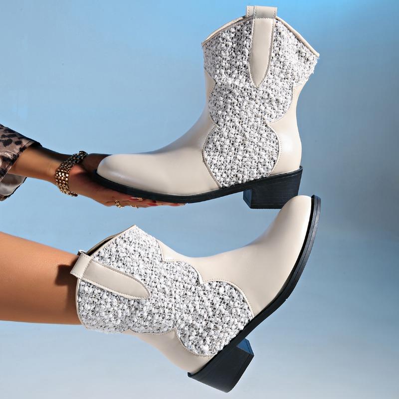 Glitter Ankle Damenstiefel Luxus High Heels Schuhe Designer Neue Chunky Schuhe Winter 2025 Trend Goth Chelsea Fad Party Botas Mujer