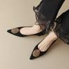 Mode Boucle Métallique Pointue Talons Chat Élégant Chaussure à Talon Bas Tempérament Navetteur Talon Haut Rétro Belle Chaussure Femme 2024