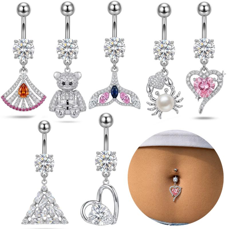 1Pcs Surgical Steel Belly Button Rings With Sparkly Cubic Zirconia Lovely Dangle For Daily Wear Beach Party Piercing Jewelry