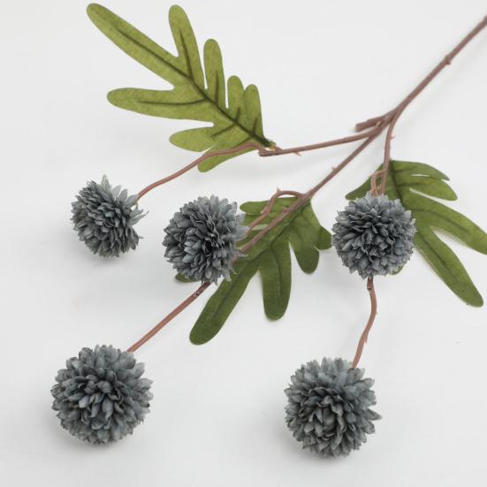 Faux Silk Pompon Mum Artificial Flowers 5 Heads Autumn Ball Chrysanthemum Stems Realistic Faux Dandelion Flowers for Wedding Home Decor
