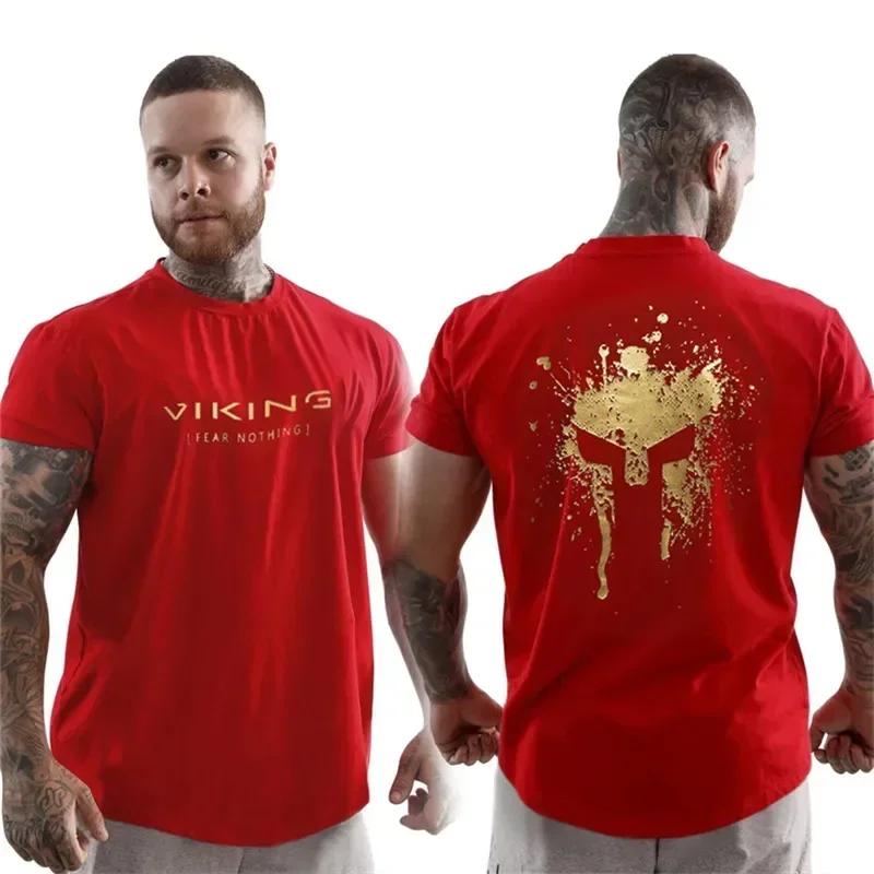 Pure Cotton Men's T-shirt with English Letter Printing, Fitness and Sports T-shirt, High-quality Street Style, Summer Novelty