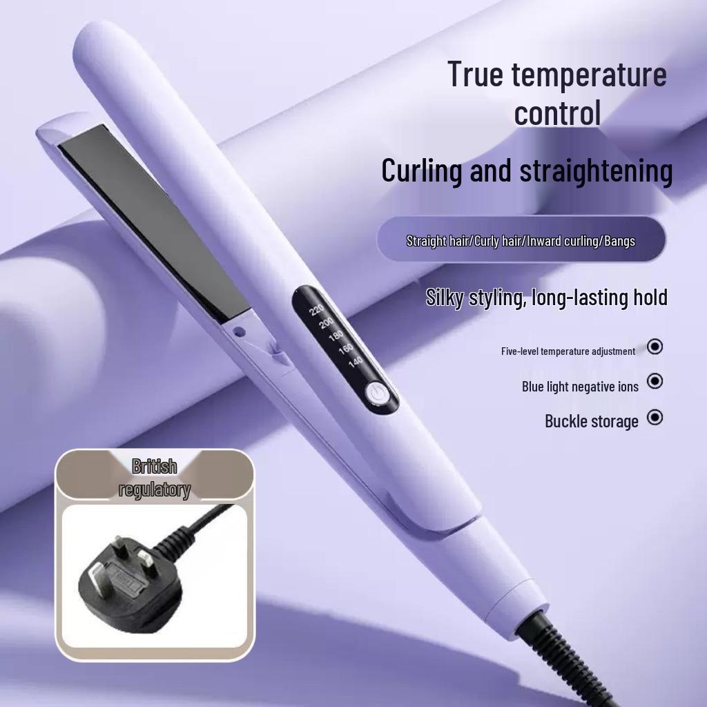 Compact Dual-Use Hair Straightener & Curler with Multi-Gear Temperature Control