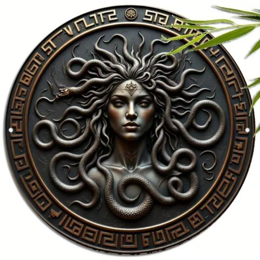 Art Mural Vintage en Métal Bronze Méduse 20x20 cm Noir Or Décoration de Maison