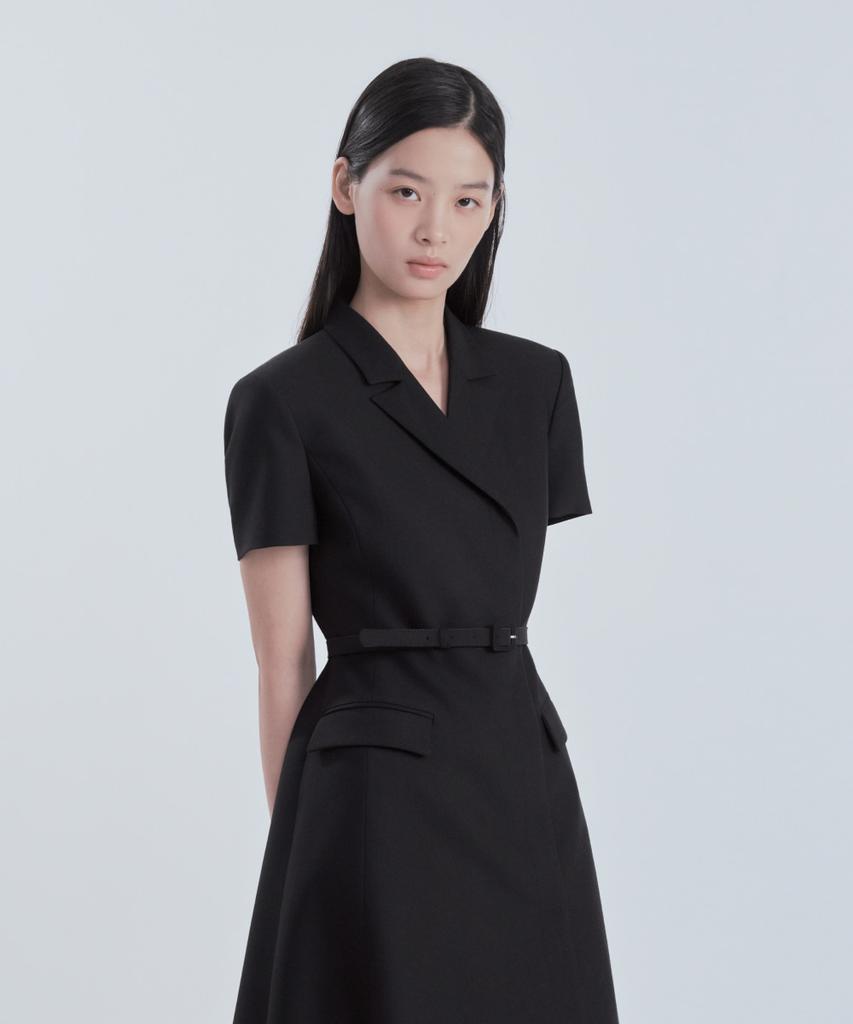 Mausolleum Jenn Long Belted Half-Sleeve Dress - Black