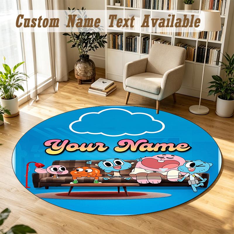 Round Rug Custom NameAmazing World of Gumball Pattern Non Slip Carpet Home Floor Decor