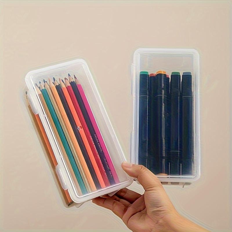 4 stuks Plastic Transparante Opbergdoos, Bureau Pen Potlood Marker Doos, Flip Organizer met Scharnierend Deksel, Terug Naar School Benodigdheden, Kantoor Opbergdoos