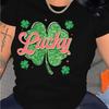 1pc Women'S St. Patrick'S Day T-Shirt - Casual Crew Neck Top with Four-Leaf Clover Print, Short Sleeve, Regular Length, All-Seas