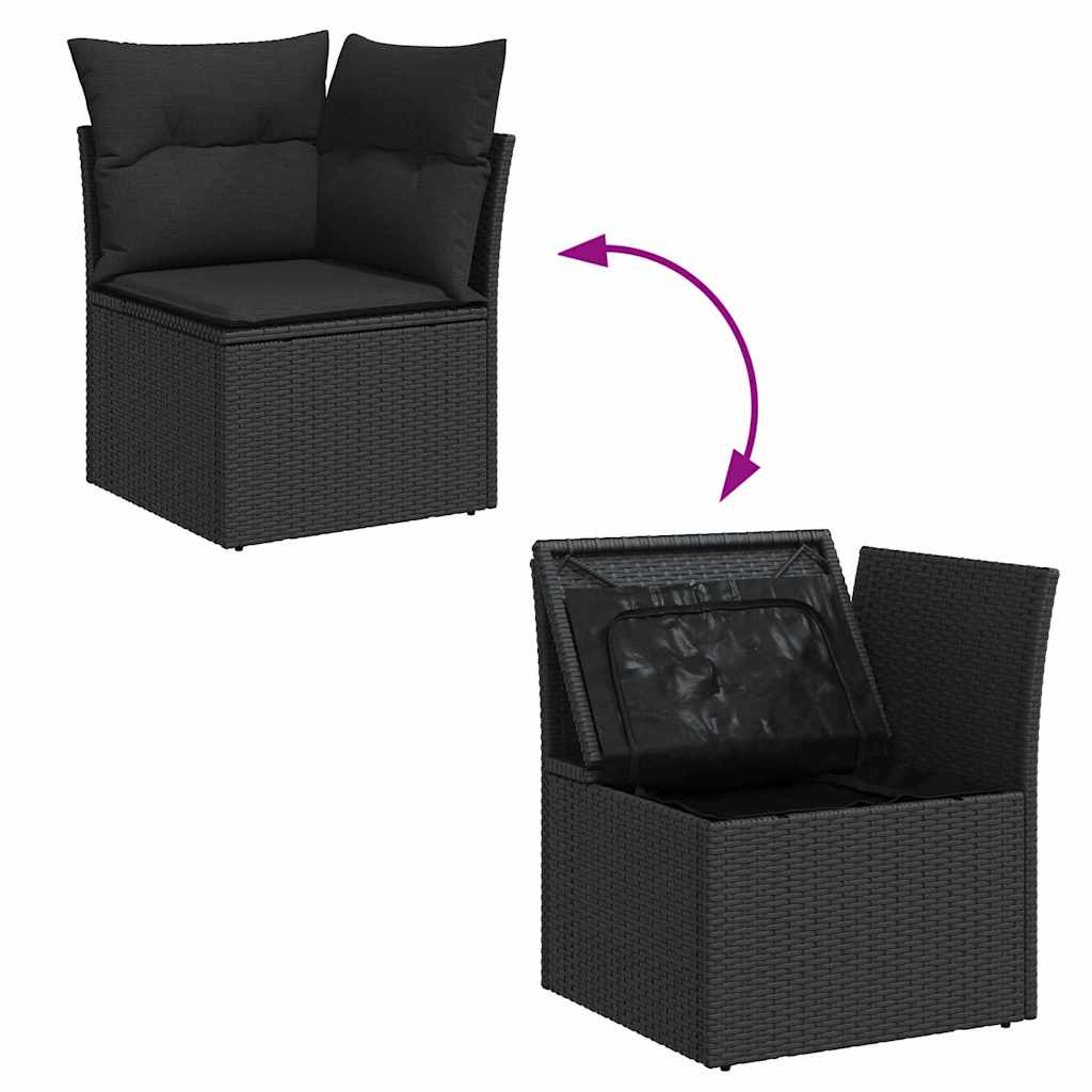 Garden Sofa Set with Cushions and Storage 8 Pcs Black