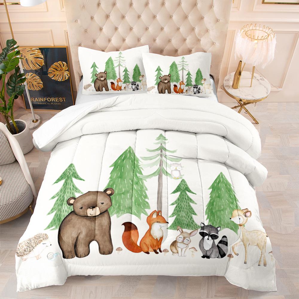 3D Animal Park Bedding Set Children's Quilt Cover Pillowcase Double Bed Full-size Bedspread Set Washable Zipper Comfortable Home Decoration