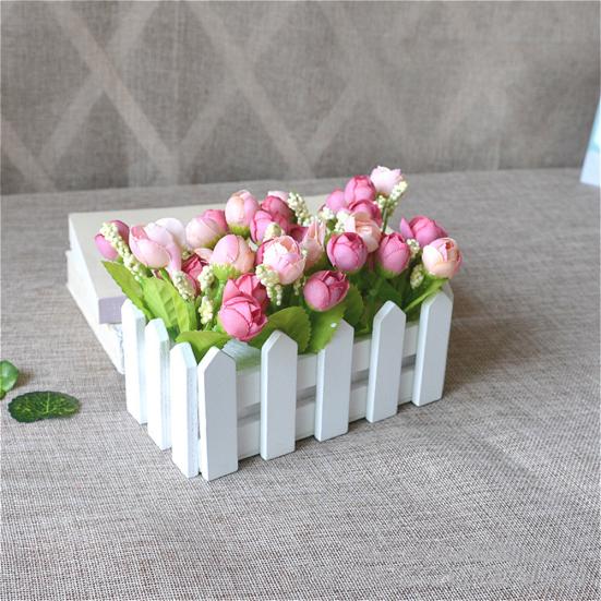 1 Set White Wooden Fence Artificial Flower Floral Holder Home Garden Decor