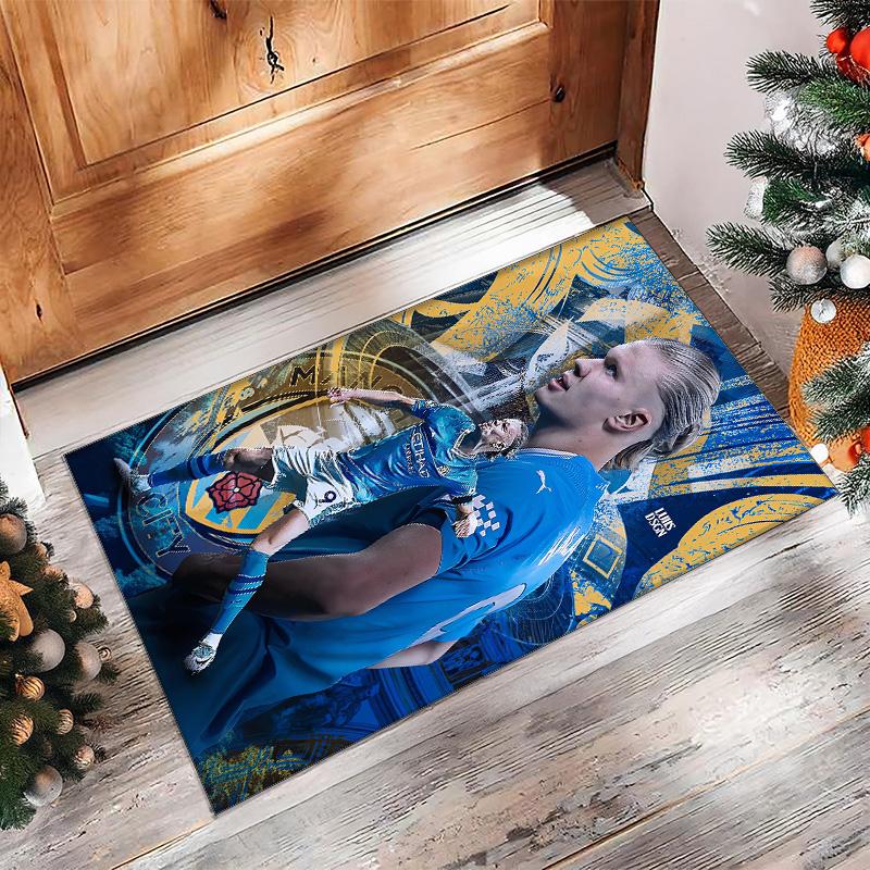 Erling Haaland Bedrukte Flanellen Vloerkleed Antislip Zacht Polyester Vloerkleed Binnen Decoratie Mat voor Slaapkamer Woonkamer Bank