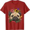 Pug Face Flower Crown Butterfly Graphic Tee Soft Cotton Casual Trip T-Shirt