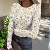 Women Casual Crew Neck Long Sleeve Ribbed Top with All Over Floral Print Lightweight Pullover Blouse for Daily Wear