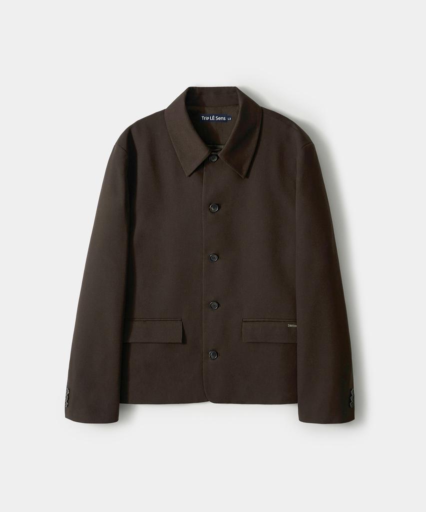 Trip Le Sens Custom Collar Hidden Snap Crop Blazer_Grey