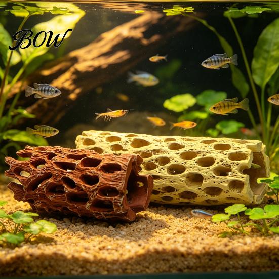 Underwater Breeding House Aquarium Shrimp Cave, Artificial Tree Trunk Hide, Fish Tank Porous Tunnel Hideout, Realistic Cave for Betta