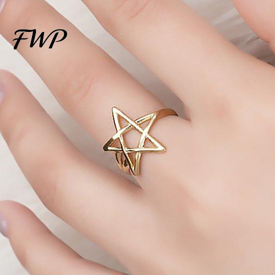Hollow Star Shape Finger Ring Thumb Adjustable Opening Design Titanium Steel Band Versatile Jewelry Gift