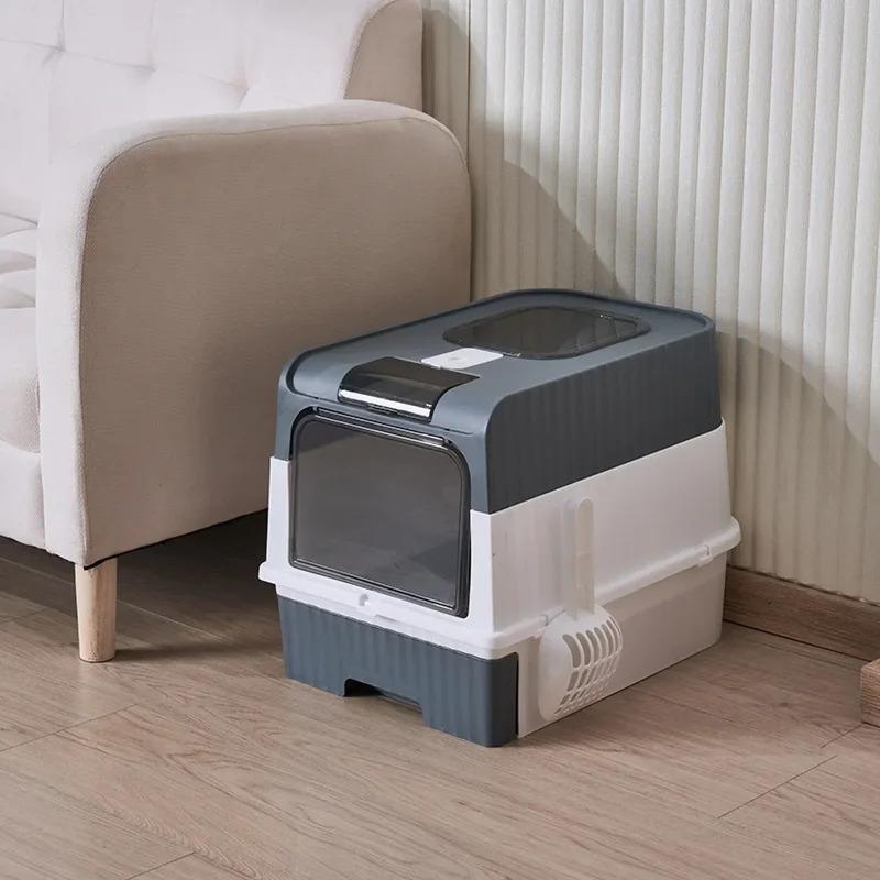 Fully Enclosed Cat Litter Box with Drawer, Odor Control Splash Proof Toilet, UV Sterilization, Large Hooded Kitty Litter Tray