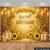 2D Sunflower Gold Birthday Photography Backdrop with Balloons & Gifts