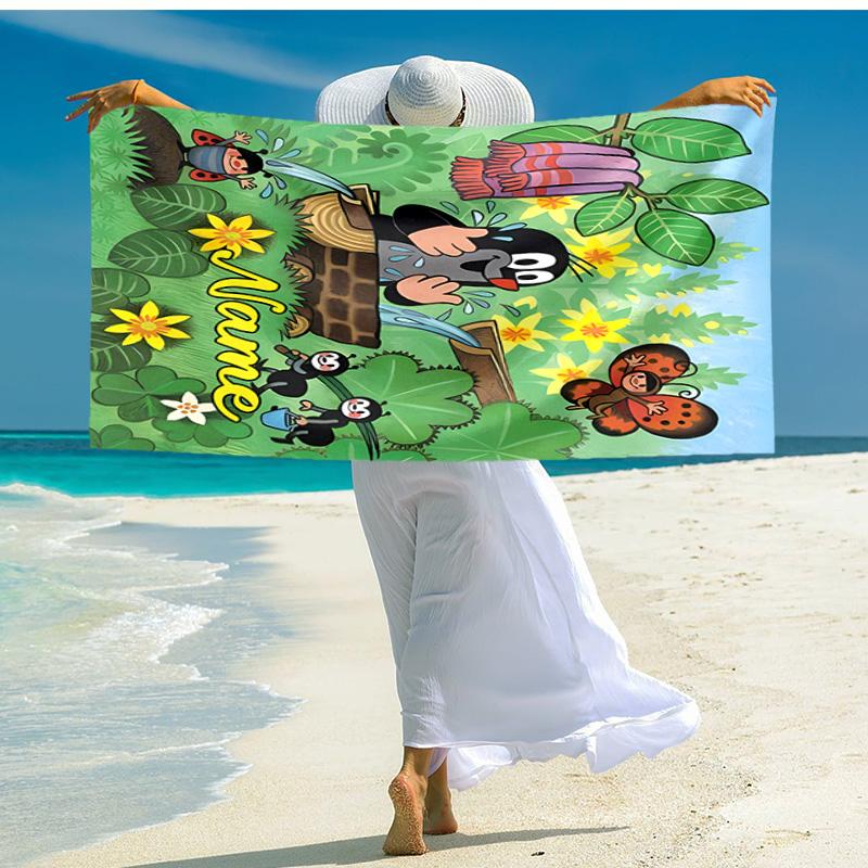 Gepersonaliseerde op maat gemaakte strandlaken met The Little Mole patroon - zacht, absorberend, sneldrogend, perfect voor zwemmen, kamperen & baden