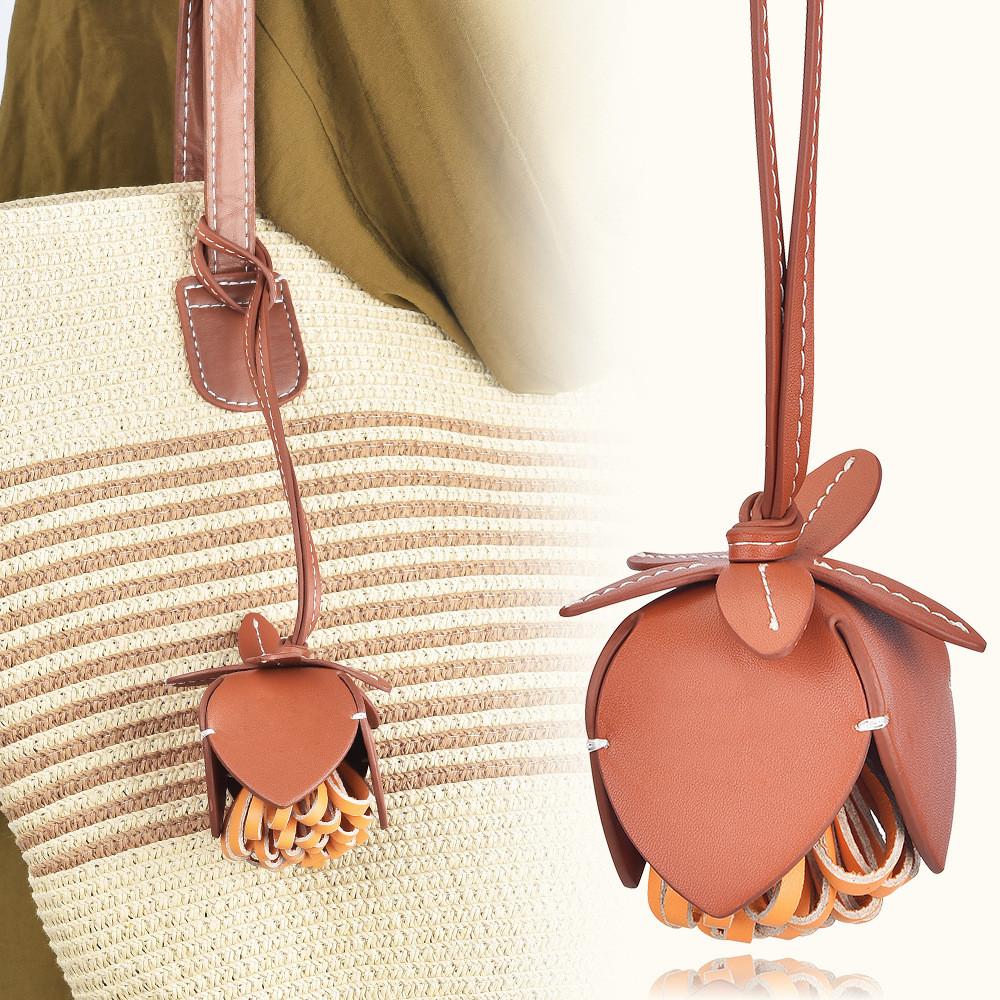Floral Bag Charm Keychain With Woven Leather For Women Accessories