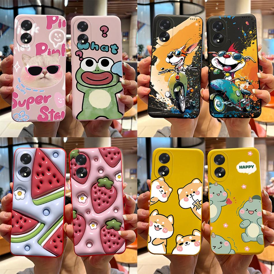 For Oppo A18 A38 Case Cute Bear Frog Cartoon Soft Silicon Phone Case For Oppo A38 4G A 38 OppoA38 CPH2579 6.56" Back Cover Capas