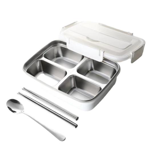 Obedový box z nehrdzavejúcej ocele s vnútornou nádobou s 3/4 priehradkami Nepriepustný Bento box so paličkami, lyžičkou a držiakom na mobilný telefón