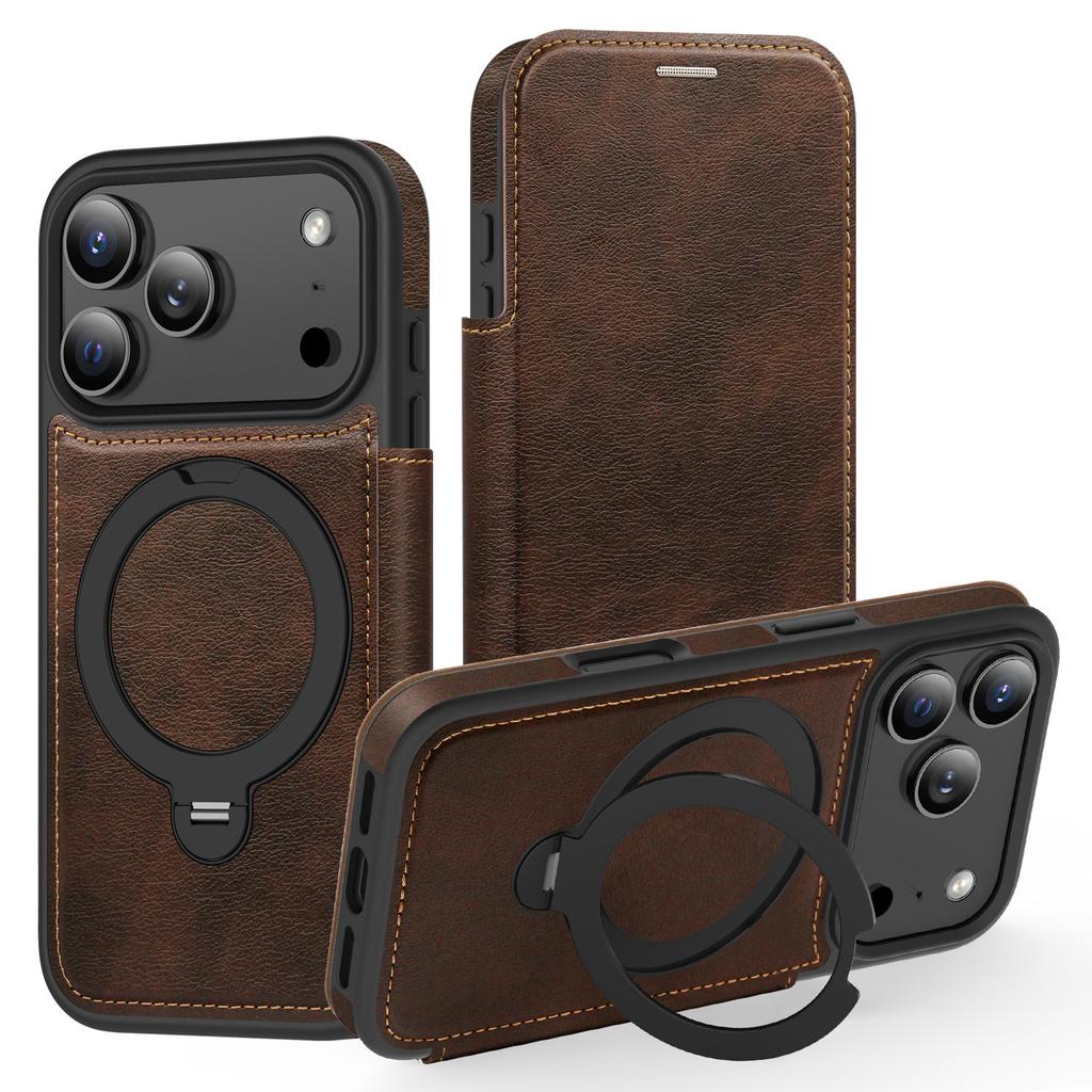 Applicable To IPhone17 ProMax Magnetic Snap Cell Phone Case Rotary Bracket Apple 16 Flip Leather Case Protection 15