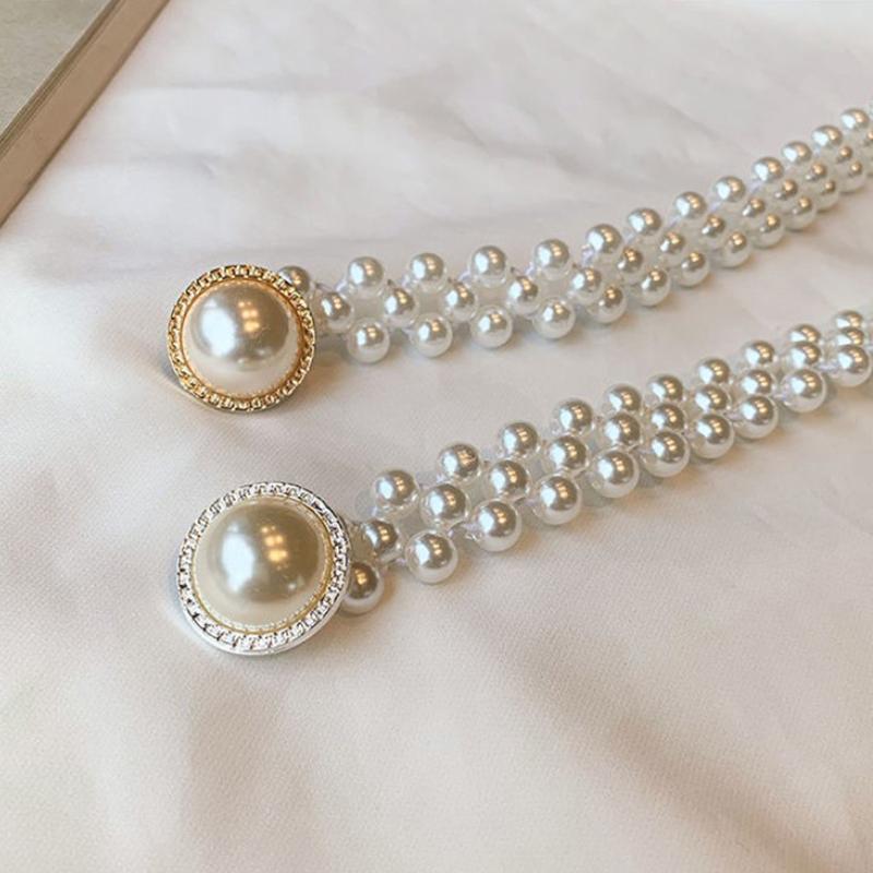 Large Imitation Pearl Waist Chain Women's Elastic Belt With Diamond Decoration Fashion Girdle Skirt Dress Clothing Decoration