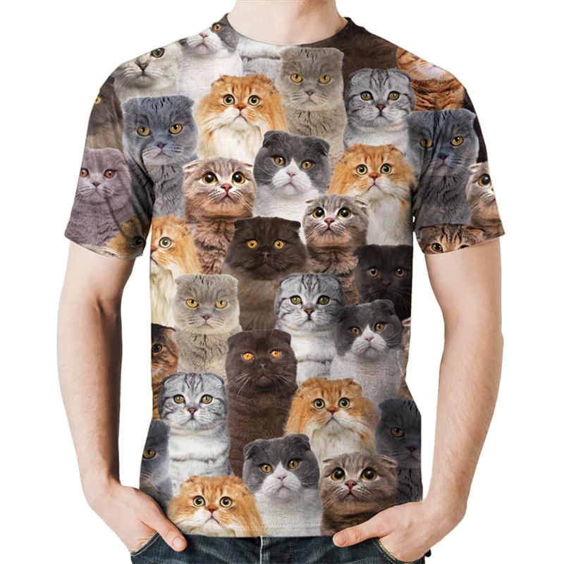 Funny New 3D Cute Animal Scottish Fold Cat Printing T Shirt Scottish Cat Graphic T-shirts Cats Lover Fashion Short Sleeves Tops