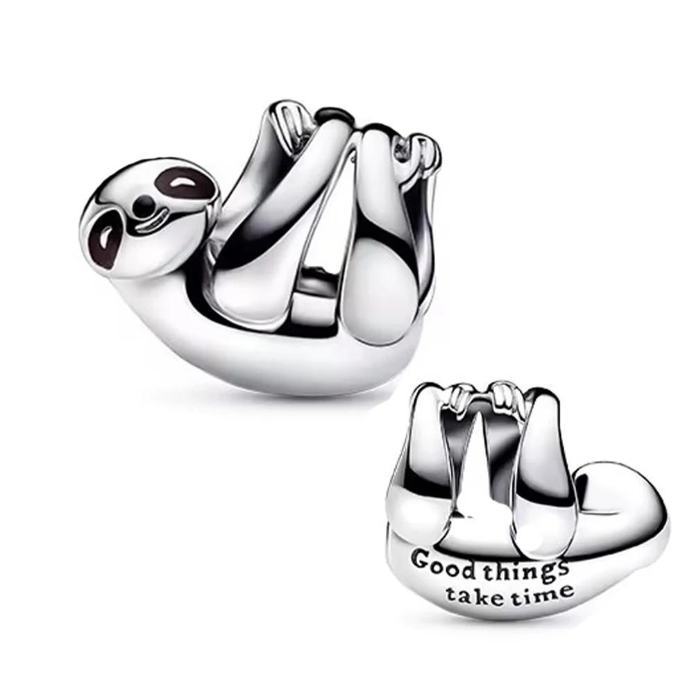Copper Cute Animal Hanging Sloth Charm Fit Authentic Bracelets Charm Womens Black Enamel Craft Jewellery Gift High Quality