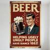 Vintage Beer Metal Sign with Retro Man Illustration Rusty Decor for Bar Man Cave Home Wall Art 1882 Style