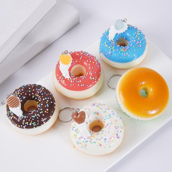Keychain Pendant Donut Shape Soft Elastic Feel Quick Rebound Squeeze Toy Safe PVC Stress Relief Fidget Toy