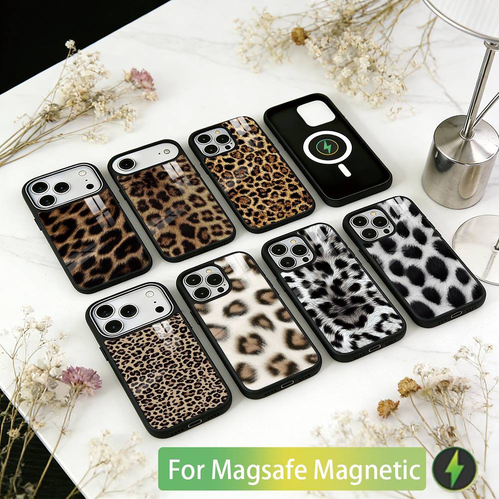 Leopard Print Phone Case For iPhone17,16,15,14,13,12,11 Plus,Pro Magnetic with Magsafe Wireless Charging