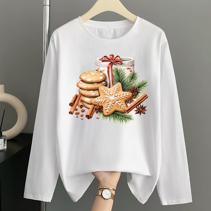(Asian Size) leopard tree cute Print T Shirt Christmas holiday Graphic Tee Women autumn winter Casual Fashion Top Clothing Long Sleeve T-shirts