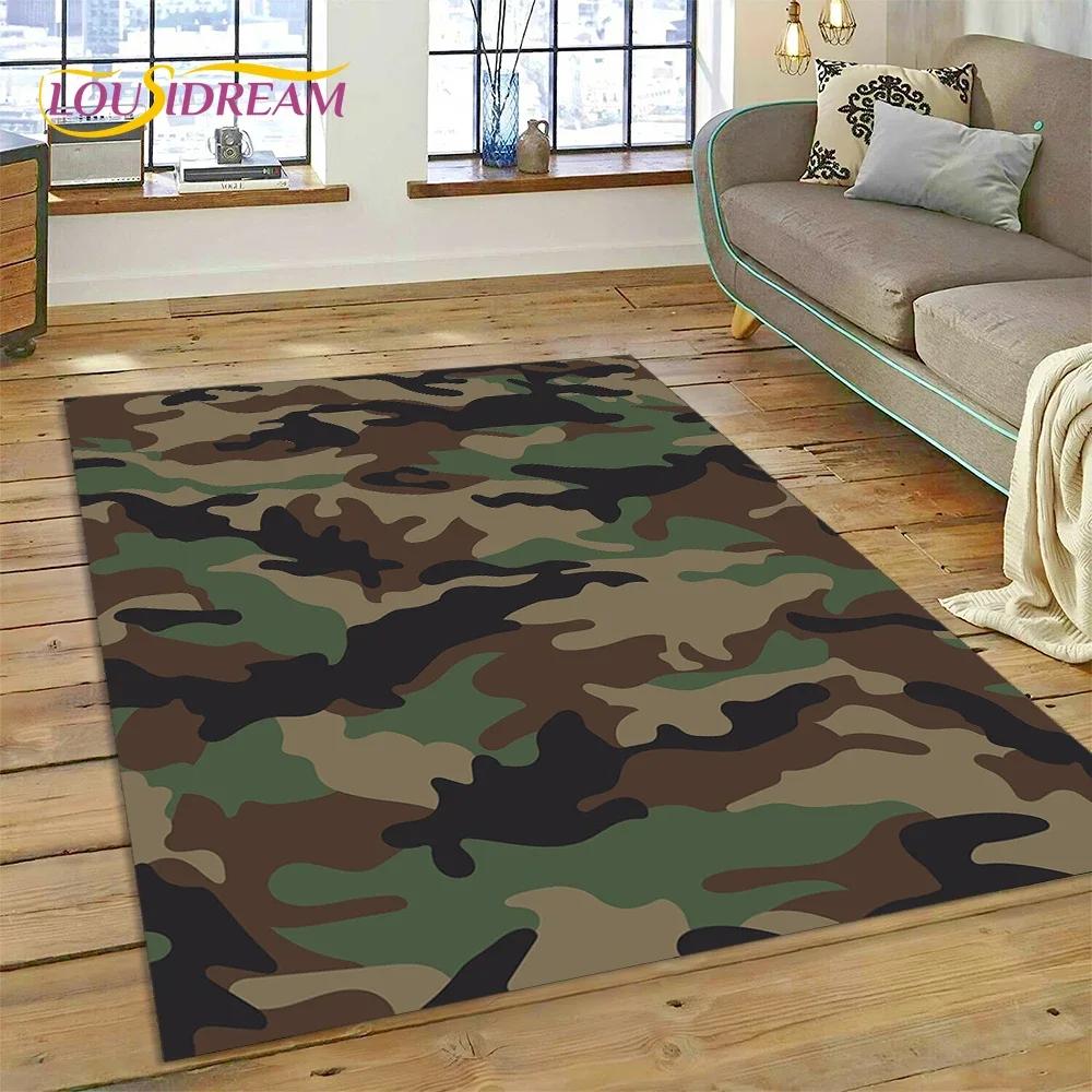 Tapis Rug Camouflage Vert Camo Coloré 3D Style 2025 pour Salon Chambre Maison Canapé Zone de Décoration Tapis de Sol Antidérapant