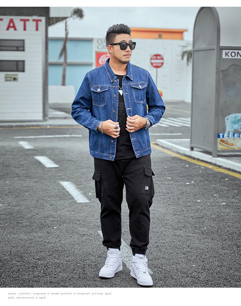 Plus Size Men's Trendy Denim Jacket - Spring & Autumn Fat Man Extra Large Denim Shirt Coat