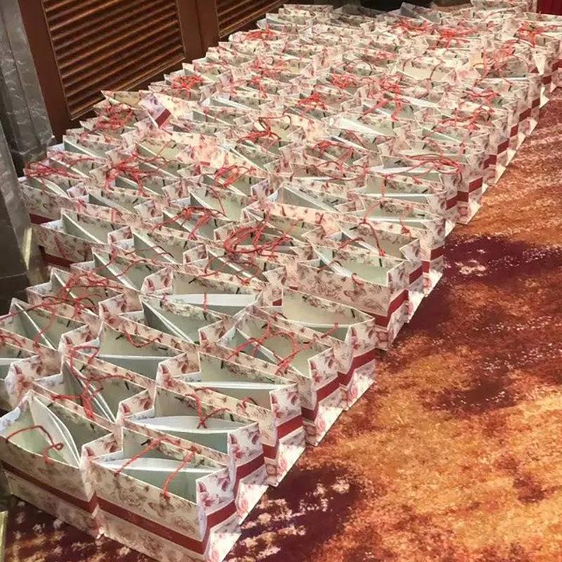 WTEMPO Pungi pentru Cumpărături cu Fundă Panglică Purtate de Mână Ambalaje Pungi Pliabile Imprimate Universale DIY Pungi de Depozitare Pungi de Hârtie cu Trandafiri pentru Nuntă Pungi pentru Cadouri la Petreceri Festival