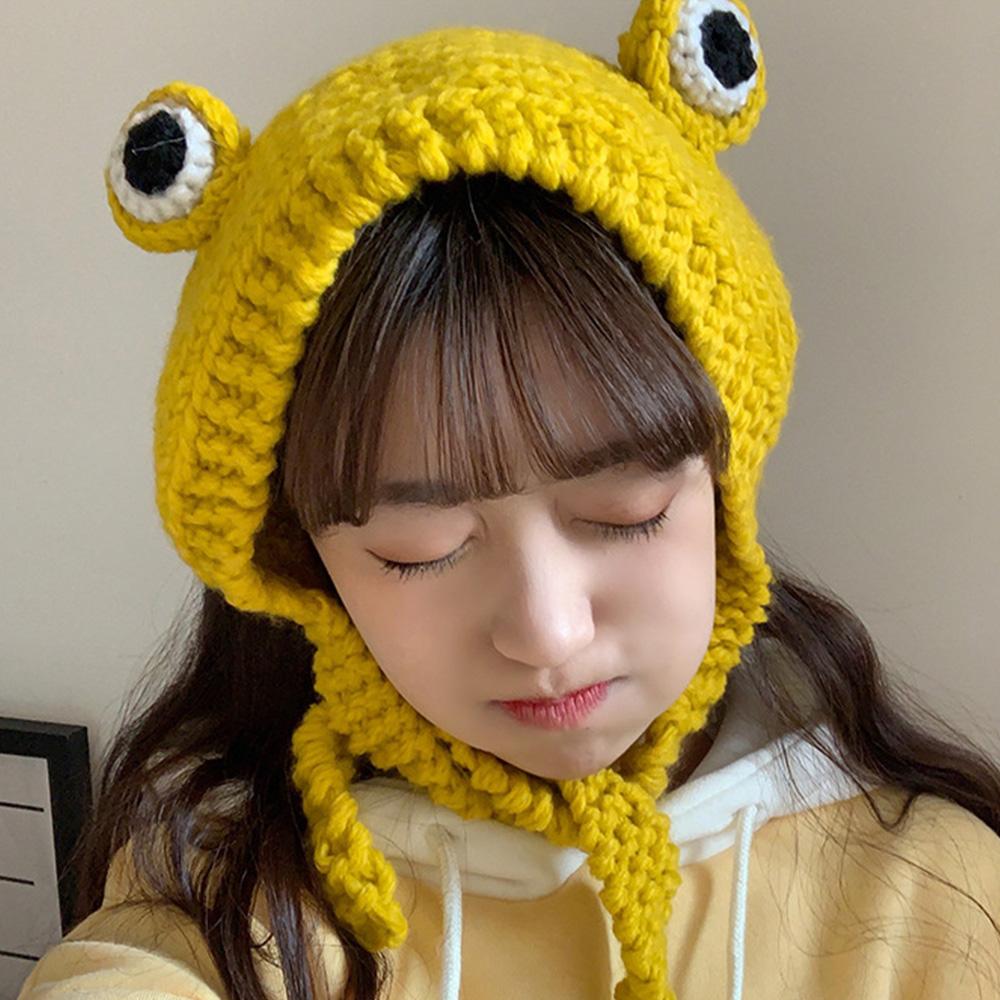 Autumn Costume Cartoon Crochet Cute Winter Frog Hat Beanie Hats Ear Protective Knitted Caps