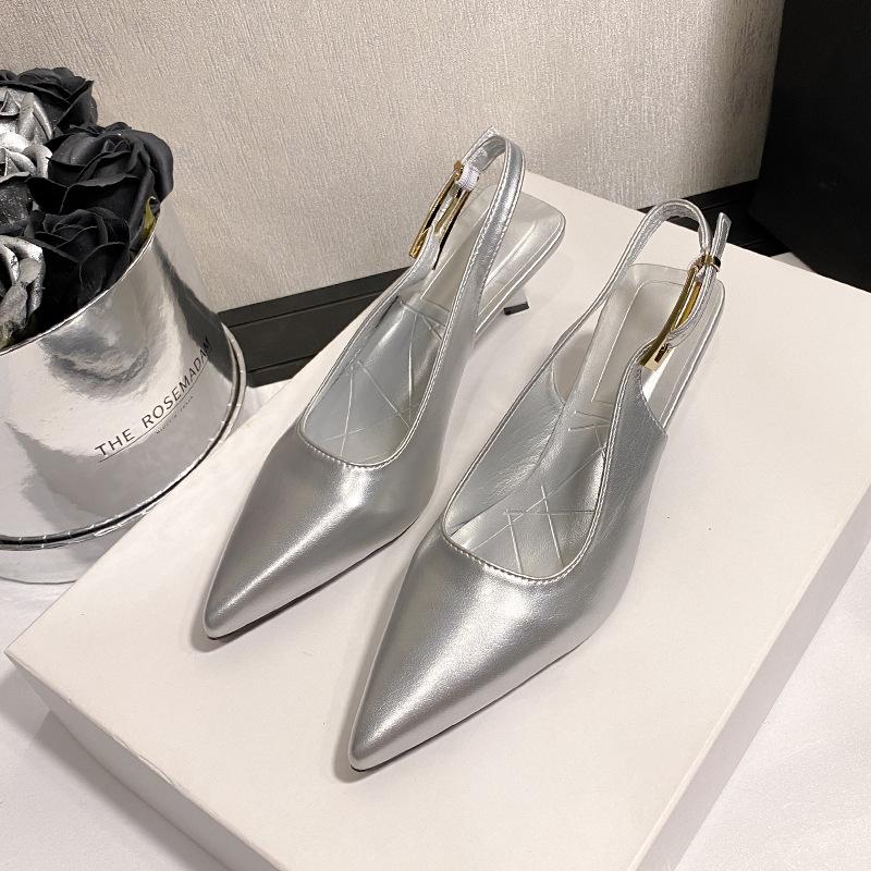 Simple Soft Leather Fairy Slender Low Heel Temperament Bag Head Sandals 2025 Casual Rear Strap Single Shoes Pointed High Heels