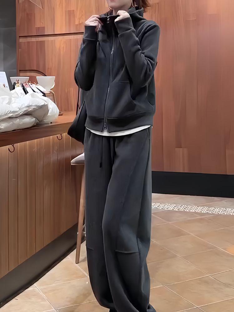 Women's Casual Spring/Autumn Chic Hoodie & Wide-Leg Pants Set