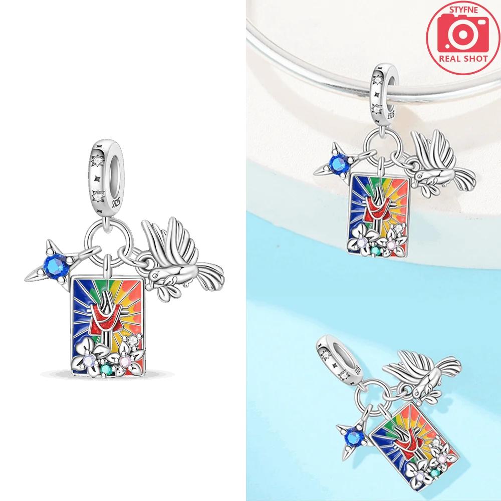 Colored Pendant Cross Dove Original Copper Heart Angel Blue Zircon Beads Fit Bracelet Jewelry Fine Day Gift Women Accessory