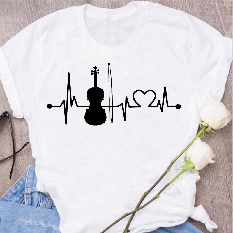 Neues Harajuku Lustiges Musiknoten-Kunst-T-Shirt mit 3D-Print, Damen-T-Shirt, Musik-Tops, kurze Ärmel, schwarzes T-Shirt