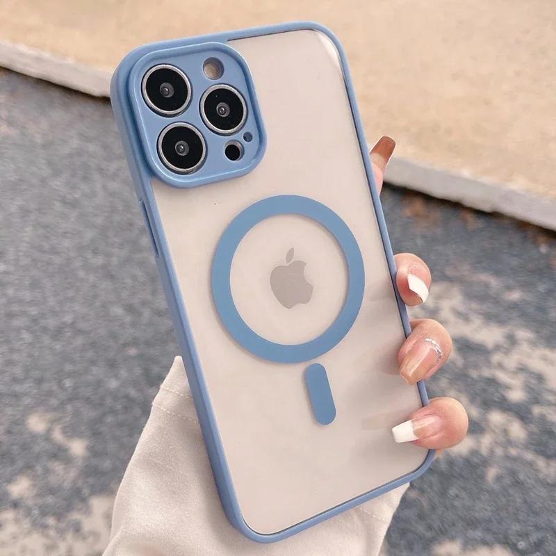 Luxury Magsafe Wireless Charge Clear Phone Case For iPhone 11 12 13 14 15 16 Pro Max Plus Magnetic Bumper Transparent Cover