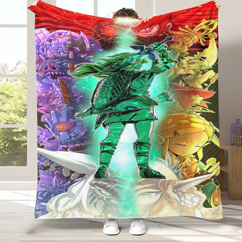 Couverture Flanelle Rétro Z-Zelda Dessin Animé Link Jeux, Jeté Peluche Ultra Doux Chaud pour Maison Chambre à Coucher Lit Canapé Couverture Camping Pique-nique enfant