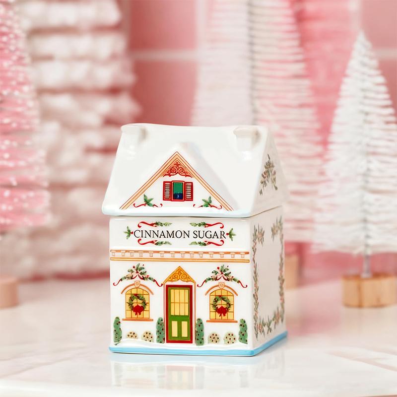 Weihnachtsferien Dorf Gewürzhaus Set-Mini Lebkuchenhäuser Gläser Festliche Deko Küchentheke Weihnachtskerze