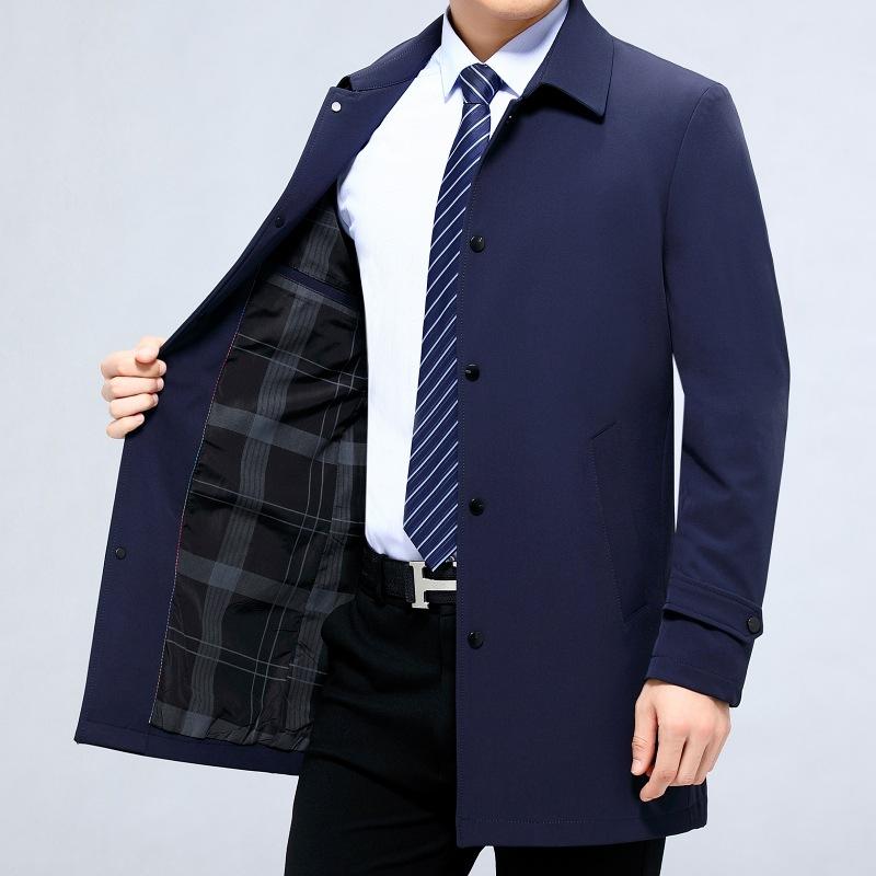 Windbreaker Men's Mulberry Silk Mid-length Middle-aged Autumn and Winter Business Casual Dad Jacket